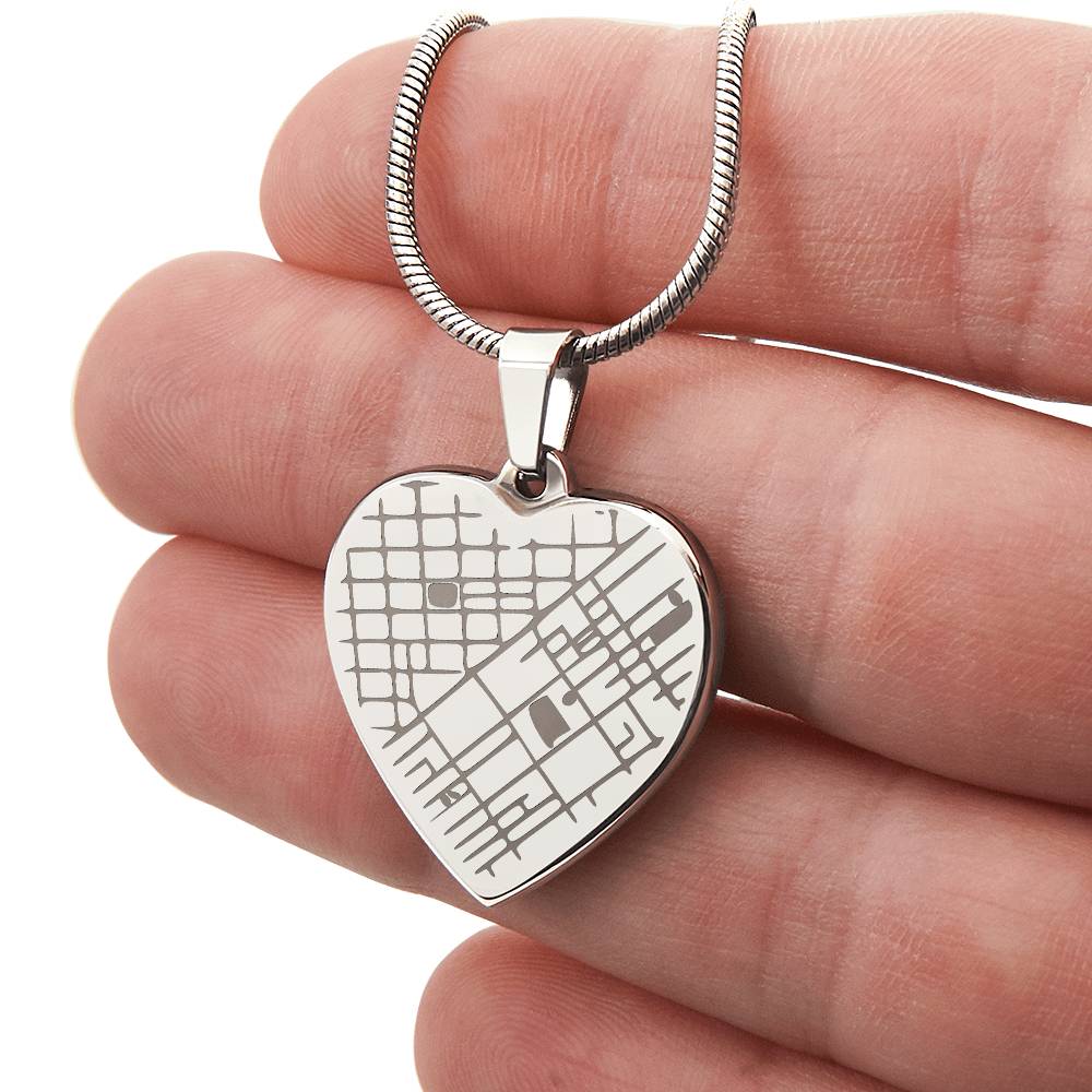 Engraved Map Heart Necklace