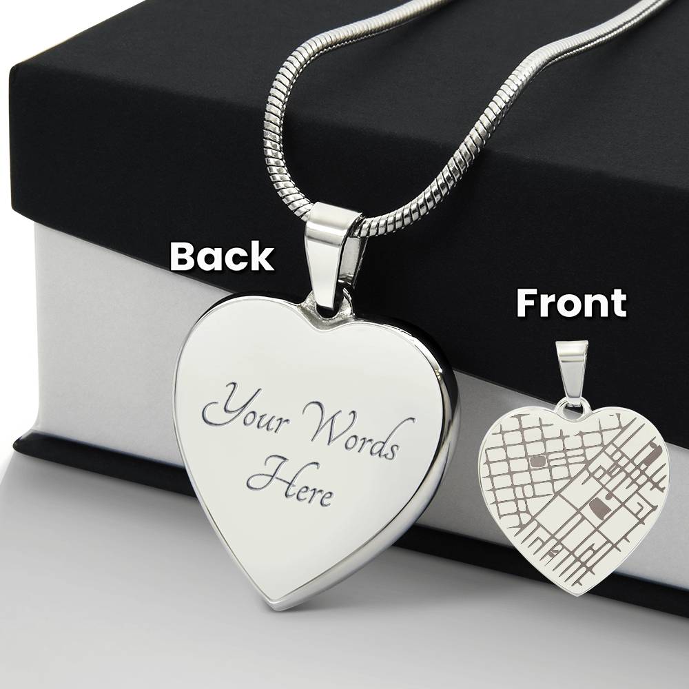 Engraved Map Heart Necklace