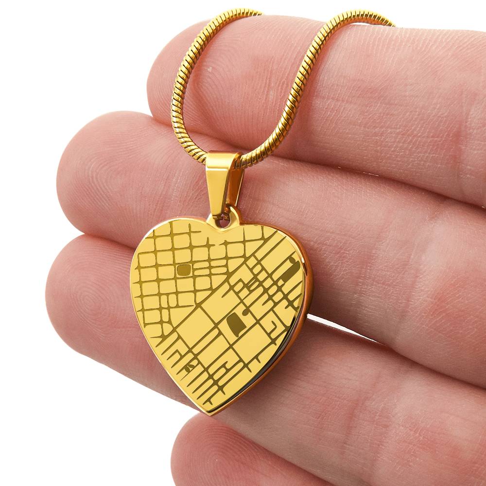 Engraved Map Heart Necklace