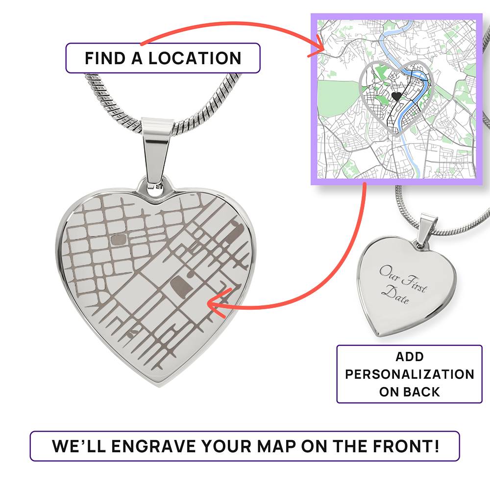 Engraved Map Heart Necklace