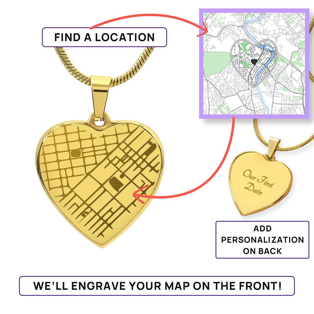 Engraved Map Heart Necklace