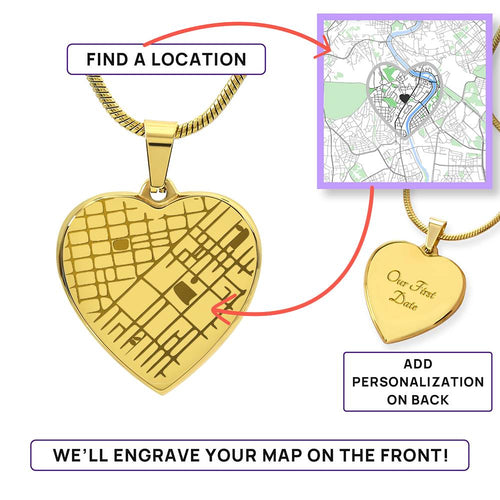 Engraved Map Heart Necklace